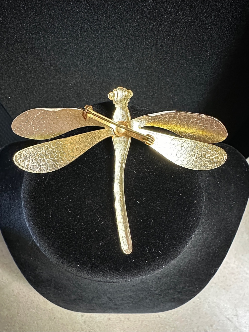 Vintage Gold Tone Dragonfly Brooch with Amber and Cream Enamel - Picture 2 of 16